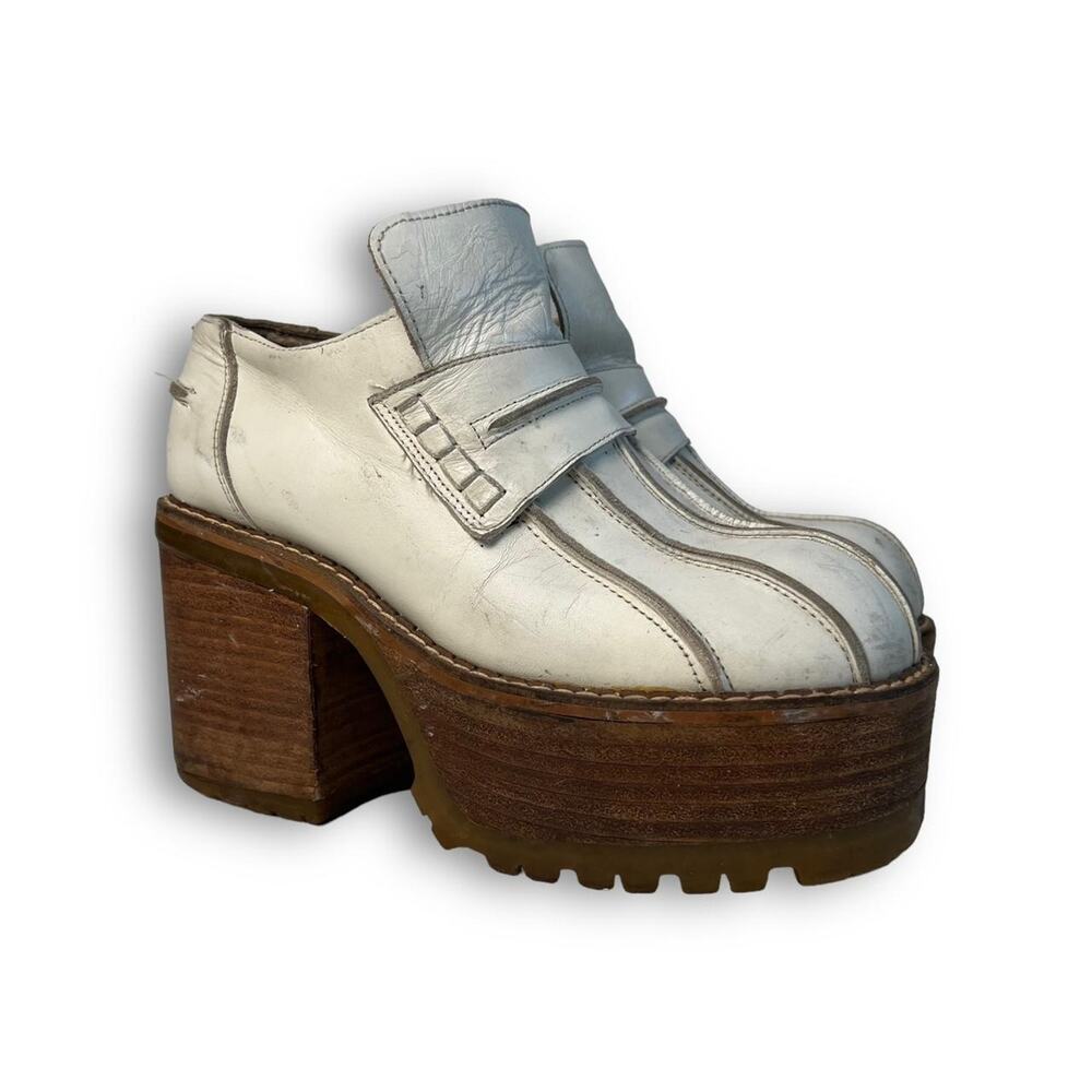 Vintage Buffalo London White Leather Platform‎ Shoes 6.5